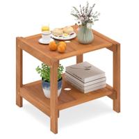 Tuintafel met Twee Niveaus Houten Bijzettafel voor in de Tuin met Parasolgat Lattenblad 51 x 48 x 45 cm