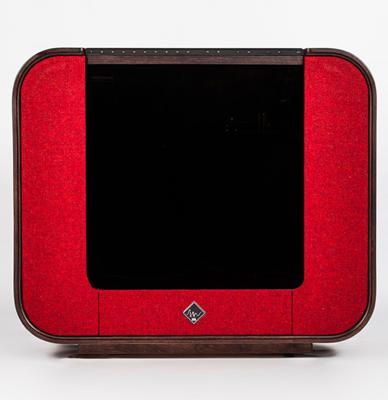 20 Vinyl LP Console Sound Leisure - Donker Eiken - Rood Speaker Doek
