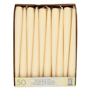 Dinerkaarsen/kandelaarkaarsen Mega pack - 50x stuks - creme wit - Gotisch - 25 cm