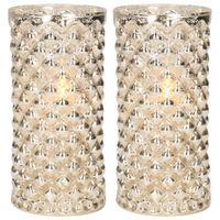 2x stuks luxe led kaarsen in zilver glas D7,5 x H15 cm - LED kaarsen - thumbnail