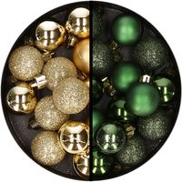 34x stuks kunststof kerstballen goud en donkergroen 3 cm - thumbnail