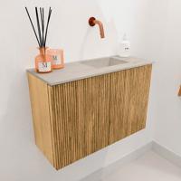 Toiletmeubel Mondiaz Joya Dlux | 60 cm | Meubelkleur Oak | Faye wastafel Opalo Wasbak Rechts | Zonder kraangat(en)