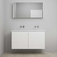 On-Line Badkamermeubelset - 120 cm - Voorgemonteerd - Greeploos 2 Deuren - Acryl Wastafel - Kraangat naar Keuze - Spiegelkast - Mat Wit