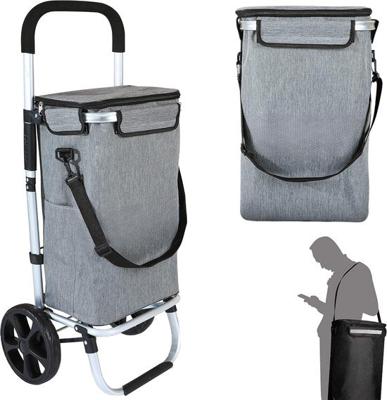 Prestara Boodschappentrolley - Opvouwbare Boodschappenkar met Koelvak - 45 kg Draagkracht - Lichtgewicht Aluminium Frame - Grijs