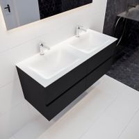 Mondiaz Vica Cloud badmeubel zwart mat 120 cm 4 lades solid surface dubbele spoelbak 2 kraangaten