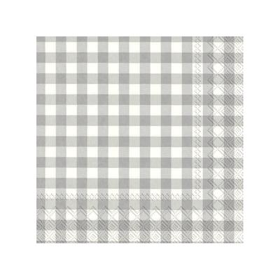 Servetten Vichy Karo - 20x stuks - 3-laags - grijs/wit geblokt - 33 x 33 cm - Lente/pasen