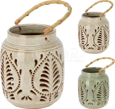 Lantaarn Porselein en Bamboe 20cm Assorti 1st