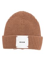 MSGM Kids bonnet en maille à patch logo - Marron