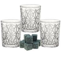 Luxe whiskyglazen set 6x stuks 390 ml met 9x whisky ijsblokstenen