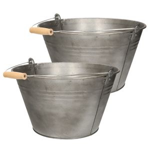 Emmer/plantenpot/bloempot - 2x - zink - mat zwart - D32 x H18 cm