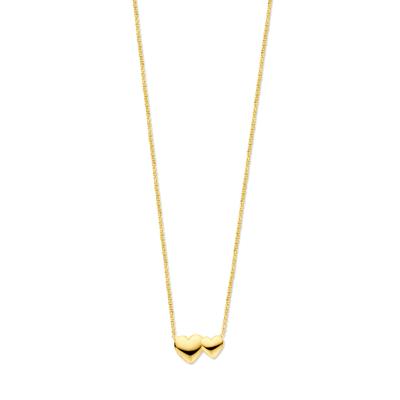Verguld 925 Zilveren Collier met Twee Hartjes - Verstelbaar 41-45cm - 1.3mm Schakel