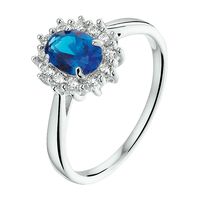Ring zilver-zirconia-synthetisch saffier zilverkleurig-wit-blauw