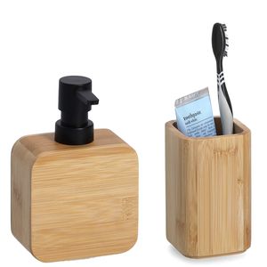 Zeller badkamer accessoires set 2-delig - bamboe hout - naturel - Badkameraccessoireset