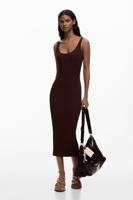 Effen jurk met bandjes - BROWN - S