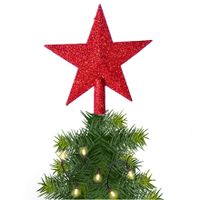 Mini Kerstboom piek rood 14 cm met glitters - Kleine kerstpieken - thumbnail