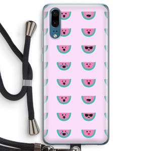 Smiley watermeloenprint: Huawei P20 Transparant Hoesje met koord
