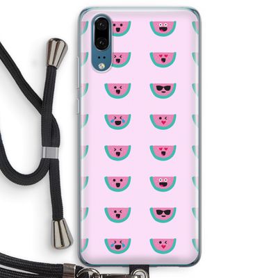 Smiley watermeloenprint: Huawei P20 Transparant Hoesje met koord