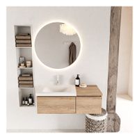 Mondiaz Bukla 100cm badmeubel met module 40 kleur washed oak met 2 lades wastafel links 1 kraangat kleur talc