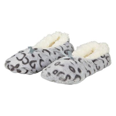 Apollo ballerina sloffen - fleece - grijs - antislip - dierenprint