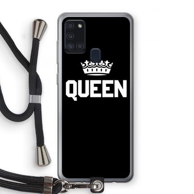 Queen zwart: Samsung Galaxy A21s Transparant Hoesje met koord