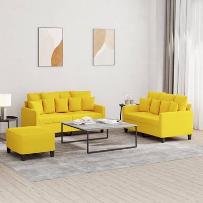 3-delige Loungeset met kussens stof lichtgeel