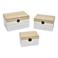 Set van 3 opbergdozen, van hout, beige, wit (B x H x D) 30x20x17cm, 25x18x15cm, 20x15x12cm
