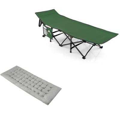 Veldbed met Zijvak Inklapbaar Campingbed Klapbed met 7 cm Dikke Matras met 4 Bevestigingsbanden Groen+Grijs
