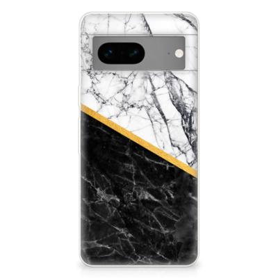 Google Pixel 7 | TPU | Siliconen hoesje | Marmer Wit Zwart - Origineel Cadeau Man