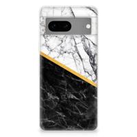 Google Pixel 7 | TPU | Siliconen hoesje | Marmer Wit Zwart - Origineel Cadeau Man