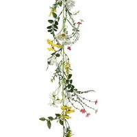 Geel/witte bloemetjes kunsttak slinger 180 cm - thumbnail