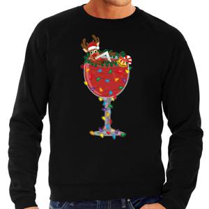 Foute Kersttrui/sweater voor heren - cocktailglas met Rudolf - zwart