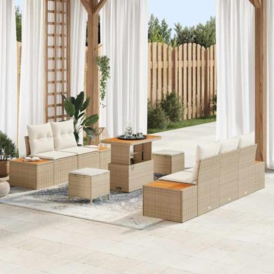 8-delige Tuinbankenset met kussens poly rattan acacia beige