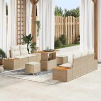 8-delige Tuinbankenset met kussens poly rattan acacia beige