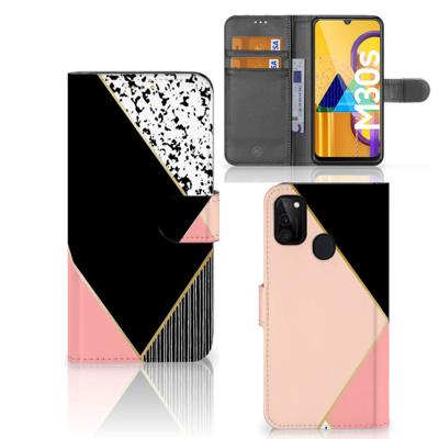 Samsung Galaxy M21 | M30s | Book Case | Zwart Roze Vormen