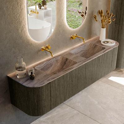 Badmeubel Mondiaz Kurve-Dlux | 180 cm | Meubelkleur Shadow | Wastafelkleur Oza | Solid surface | Wasbak beide zijden spoelbak | Zonder kraangat(en)