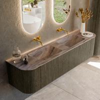 Badmeubel Mondiaz Kurve-Dlux | 180 cm | Meubelkleur Shadow | Wastafelkleur Oza | Solid surface | Wasbak beide zijden spoelbak | Zonder kraangat(en)