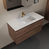 MONDIAZ AIVY 100cm badmeubel Mocha, wastafel glanzend wit keramiek midden 1 kraangat met spiegelkast (M60102 - AI-M100MOMI - AI-C100MOMI)