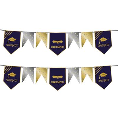 Folat Vlaggenlijn geslaagd - 2x - 6 meter - goud/zilver - papier - diploma examenfeest