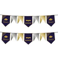 Folat Vlaggenlijn geslaagd - 2x - 6 meter - goud/zilver - papier - diploma examenfeest