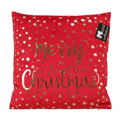 Overige Merken Kussen merry christmas rood 40x40x10 cm
