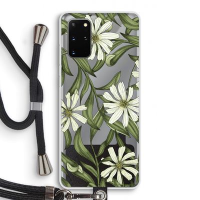 Wit bloemenpatroon: Samsung Galaxy S20 Plus Transparant Hoesje met koord