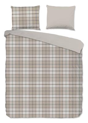 Good Morning Dekbedovertrek "geruite print" - Zand - (260x200/220 cm) - Katoen Flanel