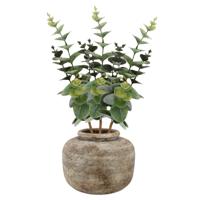 Kunstbloem/kunsttak Eucalyptus Bella - 3x - 38 cm - donkergroen - kunst zijdebloemen