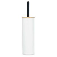 Berilo Alicante Toiletborstel in houder/wc-borstel - rvs metaal met bamboe - wit - 38 cm - Toiletborstels - thumbnail