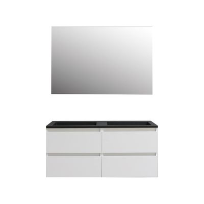 Badkamermeubel BWS Pepper Acryl Wastafel Mat Zwart Incl Spiegel Met 2 Kraangaten 120x55x46 cm Wit