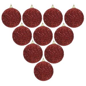 Kerstbal - 10x - rood - glitter - D8 cm - kunststof - onbreekbaar - kerstversiering