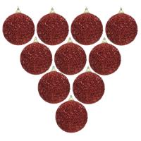 Kerstbal - 10x - rood - glitter - D8 cm - kunststof - onbreekbaar - kerstversiering