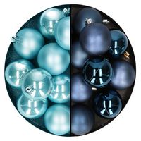 Kerstballen 24x stuks - mix donkerblauw en ijsblauw - 6 cm - kunststof - Kerstbal