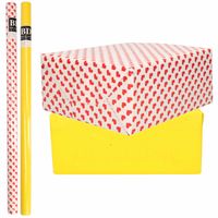 6x Rollen kraft inpakpapier liefde/rode hartjes pakket - geel 200 x 70 cm - Cadeaupapier - thumbnail