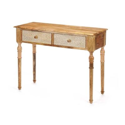 Zijtafel met 2 lades Wit Bruin Mangohout 98 x 77 x 42 cm Lakens